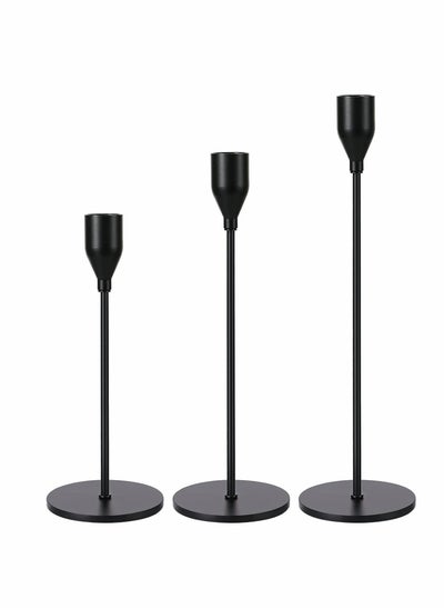 اشتري 3 Pcs Matte Black Candle Holders for Taper Candles, Decorative Candlestick Holder for Wedding, Dinning, Party, Fits 3/4 inch Thick Candle&Led Candles (Metal Candle Stand) في الامارات