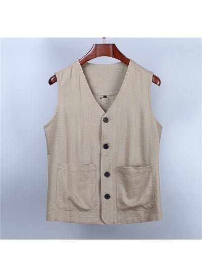 اشتري Summer Lightweight Chinese Linen Vest for Men Khakis في السعودية