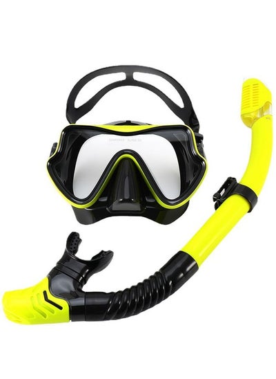 Buy Anti-Fog Tempered Glass Adults Snorkel Mask for Snorkeling, Swimming and Scuba Diving, Anti Leak Dry Top Snorkel Gear Panoramic Silicone Goggle in UAE