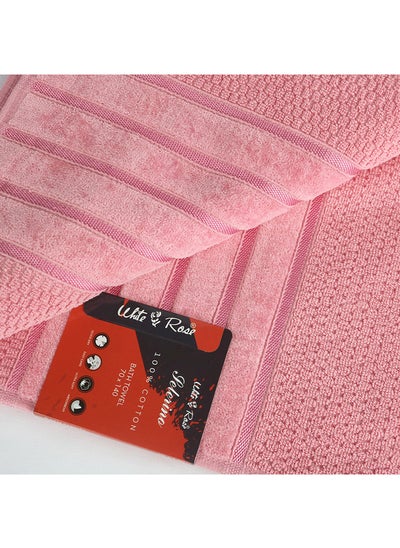 Buy 4 Piece Bathroom Towel Set SALERINO 525 GSM 100% Cotton Terry 2 Bath Towel 70X140 cm & 2 Hand Towel 50x90 cm Pink & Grey Color Soft Feel Super Absorbent in UAE