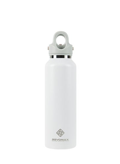 اشتري REVOMAX Threadless Vacuum Insulated Water Bottle Effortless One Hand Operation, TwistFree, No-Screw Design 36H Cold, 18H Hot Retention with Pressure Release Valve Matte White 592ML/20oz في الامارات