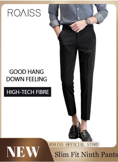 Buy Men's Suit Pants Straight-Leg Slacks Cropped Pants with Elastic Waist and Good Hang Down Feeling in UAE