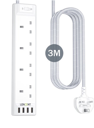 اشتري وصلة تمديد LENCENT 3M مع فتحات USB ، شريط طاقة 4 منافذ مع 4 منافذ USB ، تمديد قابس متعدد الطاقة مع سلك تمديد مضفر 3M للمكتب المنزلي ، 3250 وات 13 أمبير في السعودية