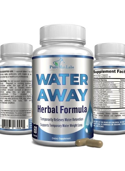 Buy Water Away Gentle Herbal Diuretic - Natural Diuretic Water Pills - Relieve Bloating, Reduce Excess Water Weight with Dandelion Leaf, Green Tea, Detox Cleanse & Urinary Health. Non-GMO, 60 Capsules in UAE