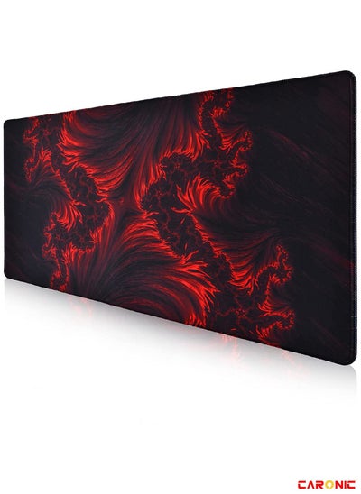 اشتري Large Gaming Mouse Pad with Superior Micro Weave Cloth Extended Desk Mousepad with Stitched Edges Non-Slip Base Water Resist Keyboard Pad For Gamer And Office Home Red Black في الامارات