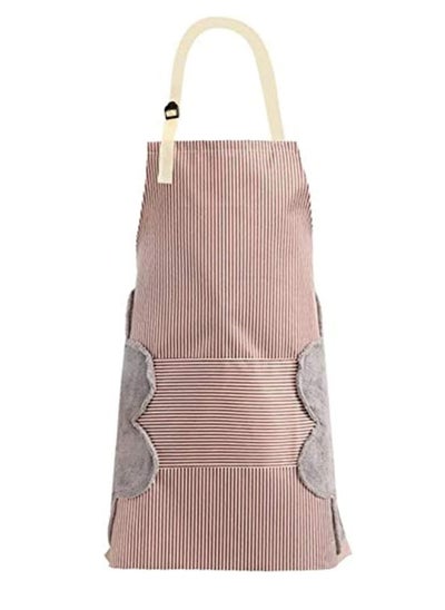 Buy Bib Apron with 2 Pockets, Adjustable Kitchen Aprons Side Wipe Hands Coral Velvet Towels Stitched Pinstripe Waterproof Cooking Baking Aprons Unisex (Brown) in UAE