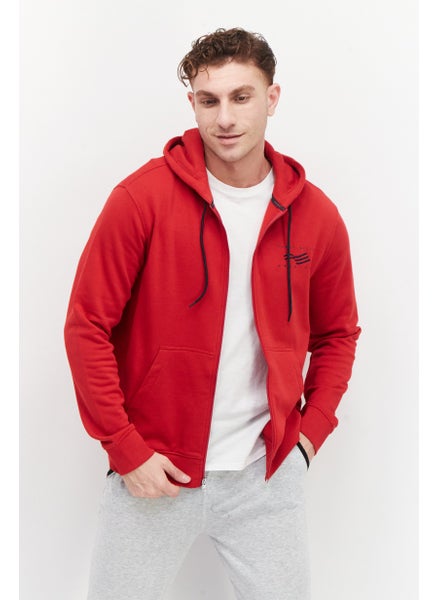 Buy Men Hooded Long Sleeve Embroidered Logo Sweatshirt, Red in UAE