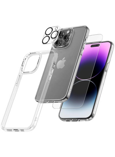 Buy 3-in-1 iPhone 15 Pro Case | 6.1 inch iPhone 15 Pro Cover with iPhone 15 pro Screen Protector and 1 iphone 15 Pro Lens Protector, Non-Yellowing, Clear Shockproof Bumper iphone 15 Pro Clear Case in UAE