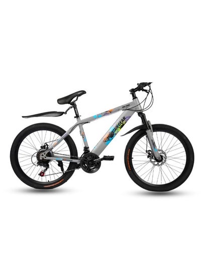 Buy 21-Speed MTB Mountain Bike MGR311382 | 24-Inch Bicycle with High Carbon Steel Frame | Disc Brakes | 38 Shock-Absorbing Front Fork | TX-30 Shimano Shifters | PVC Pedals | MTB Seat- Grey in Saudi Arabia