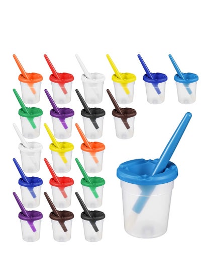 اشتري Spill Proof Paint Cups with Brushes for Kids Lids Toddler Painting Tools Watercolor, Tempera, Washable, Acrylic, Crafts 40 Pieces في السعودية