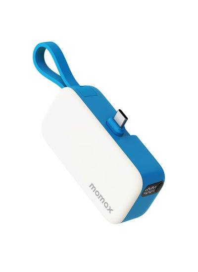 اشتري Momax 1-Power Mini Battery Pack 5000 mAh Power Bank [20W] with Built-in USB-C PD Cable - Blue في الامارات