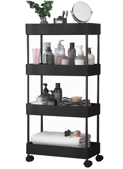 Buy 4 Layer Gap Shelf Rack, Cat's Claw Shaped Hollow Without Water Accumulation, Simple Installation, With Wheels Can Be Moved At Will, Suitable For Bathrooms, Kitchens, Etc.Black in Saudi Arabia