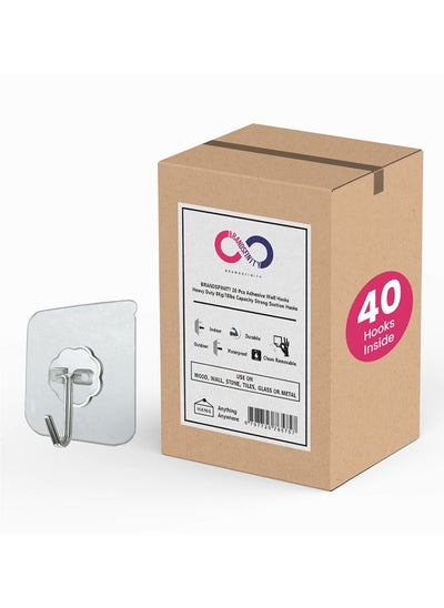 اشتري Pack of 40 Heavy Duty Self Adhesive Clear Wall Hooks - No Drill Transparent Hooks Perfect For Hanging Bags, Utensils, Mirror, Jackets, Large Clock Holds Upto 8kg في الامارات