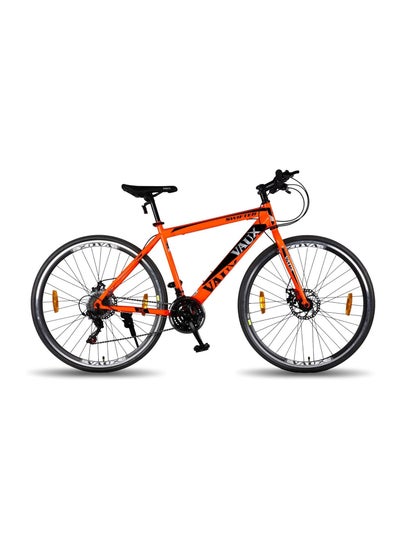 Buy Vaux Swifter-Pro Hybrid Cycle for Men with Dual Disc Brake - 21 Speed Gear Cycle with Hi-Ten Steel Frame - Alloy Rims & 700Cx35 Thin Tyre Cycle - Bicycle for Adults with Age Group 15+ Years - Orange in UAE