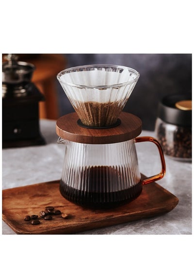 Buy 3-piece Heat-resistant Glass V60 Inverted Lid Coffee Machine Hand Brewed Coffee Sharing Pot With Coffee Paper Filter 500ML in UAE