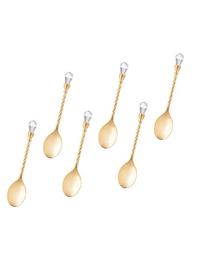 Buy Set of 6 tea spoons, gold plated metal rust-proof and non-changeable, with crystal in Saudi Arabia