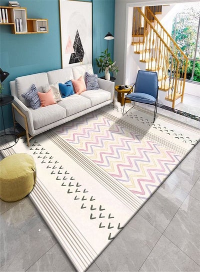 Buy Warm Luxurious Modern Printed Rectangular Anti-Slip Carpet Multicolor 140x200cm in UAE