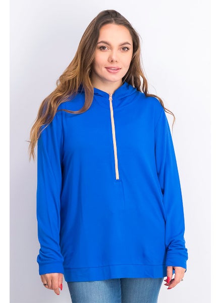 اشتري Women Half Zip Long Sleeves Hoodie, Blue في الامارات