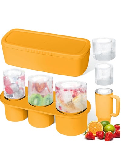 Buy Ice Cube Tray for Cup Silicone Ice Cube Mold with Spill-Resistant Lid 3 Hollow Cylinder Ice Cube Molds for 20-40 oz Tumblers BPA Free Ice Cube Trays for Freezer Drinks Coffee  Orange in Saudi Arabia