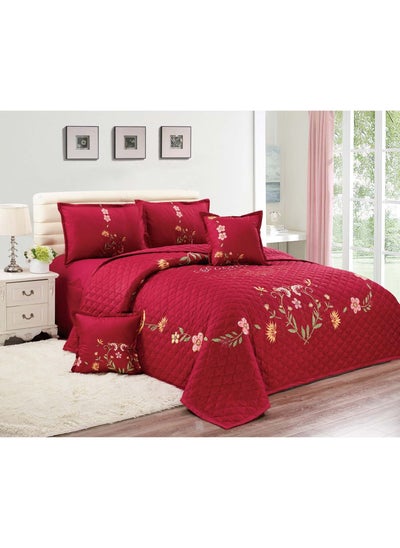 Buy Sleep Night Floral Compressed 4Pcs Comforter Set, Single Size 160 X 210 Cm All Season Reversible Bedding Set, Geometric Quilted Stitching Design Red in Saudi Arabia