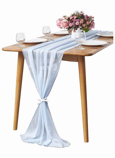 اشتري Baby Blue Chiffon Table Runner, SYOSI Boho Chiffon Table Runner Sheer for Romantic Wedding Decor Bridal and Baby Shower Birthday Rustic Party Decoration 29x120 Inch في السعودية