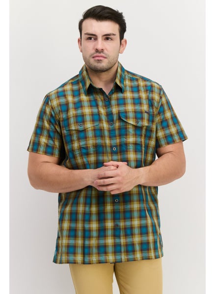 اشتري Men Regular Fit Short Sleeve Checkered Casual Shirt, Teal Blue Combo في الامارات