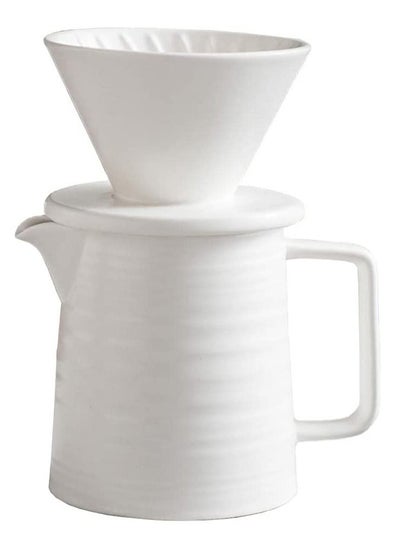 اشتري Ceramic Pour Over Coffee Maker V60 Dripper Decanter Hand Brewer Durable Carafe and Cone Funnel Coffee Drip with Black Coffee Filter Pot 1-2 Cup White في السعودية