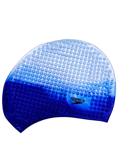 Buy Bubble Swimming Cap Silicone Waterproof For Adult, LightxDark Blue in Egypt
