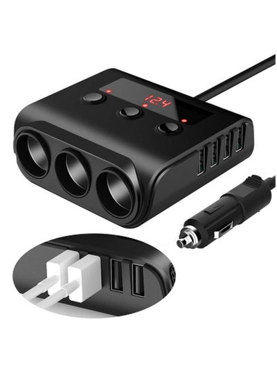 اشتري 3 Socket Car Cigarette Lighter Adapter, 12V/24V 100W Car Cigarette Lighter Splitter 3.1A 4 USB Port Car Charger with Separate Switch and LED Voltage Display for Mobile Phone في الامارات