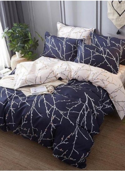 Buy Variance King/Queen/Single Sizes Twigs Pattern Duvet Cover Set Blue & Cream Bedding Set Reversible style. in UAE