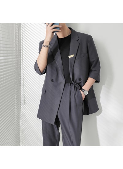 Buy Stylish Summer Mens 7/8 Sleeve Suit Gray [suit] in UAE