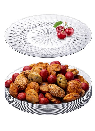 اشتري 10 Pcs Round Serving Platter, Reusable Acrylic Crystal Flan Plate Plastic Tray Clear Round Serving Tray for Food Cake Cookie Fruits Birthday Wedding Party (10 Inch) في الامارات