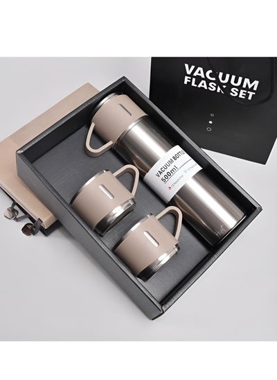 Buy Vacuum Insulated Flask 500ml Stainless Steel Thermo Bottle with 3pcs Cups for Coffee Water Hot and Cold Drinkware Flasks for Outdoor Sports Camping in UAE