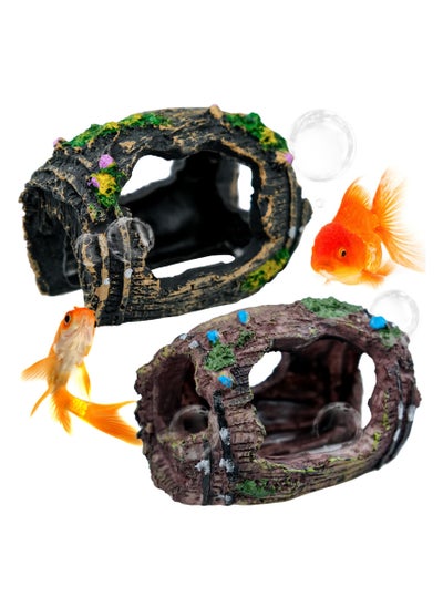 Buy Aquarium Decorations Set, 2 Piece Resin Fish Tank Ornaments, Broken Barrel Theme, Ideal for Hiding and Landscaping in Saudi Arabia