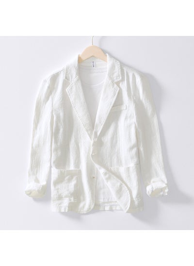 Buy L988 Casual Cotton Linen Blazer for Men White in Saudi Arabia