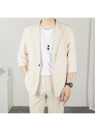 اشتري Casual Slim Blazer Mens Quarter-Sleeve Spring Summer Apricot في الامارات