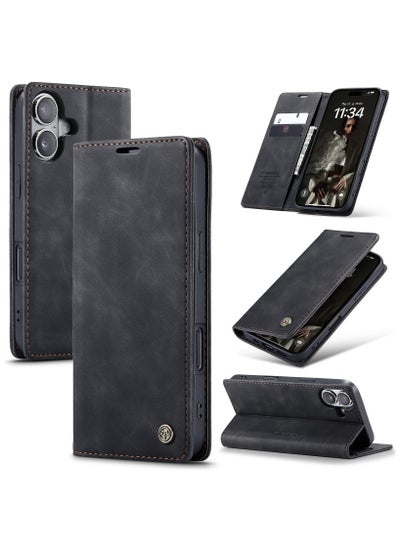 Buy CaseMe iPhone 16 Case Wallet Case Book Folding Flip Folio Case with Magnetic Kickstand Card Slots Protective Cover - Black in Egypt