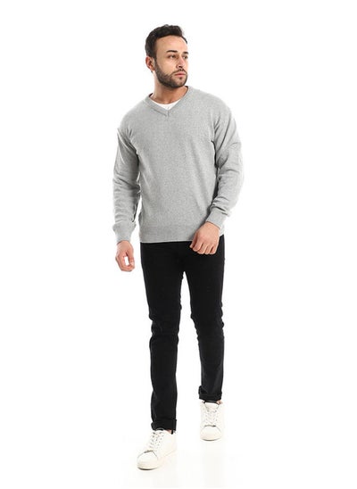 Buy Heather Light Grey V-Neck Acrylic Pullover in Egypt