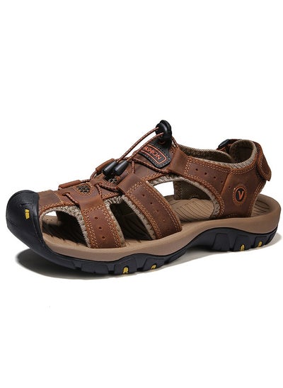 Buy Men's Summer Cowhide Sandals Outdoor Casual Beach Shoes in Saudi Arabia