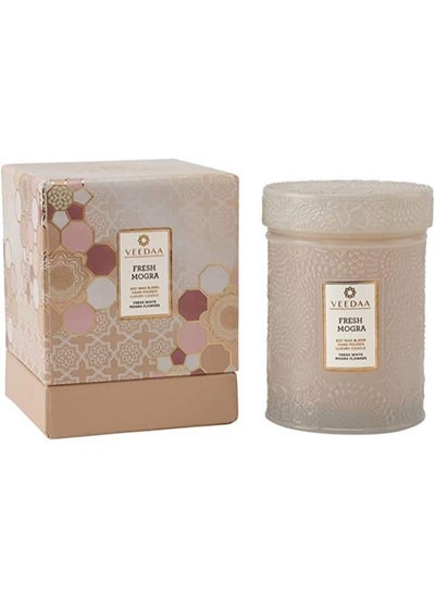 اشتري VEEDAA Fresh Mogra Soy Wax Mandala Glass Scented Candle (Burns 22 Hours) في الامارات