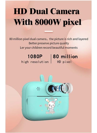 Buy High Definition Mini Instant Film Camera, Children's Polaroid New Thermal Printing Digital Camera, 3 Rolls of Photo Paper and Charger (blue) in UAE