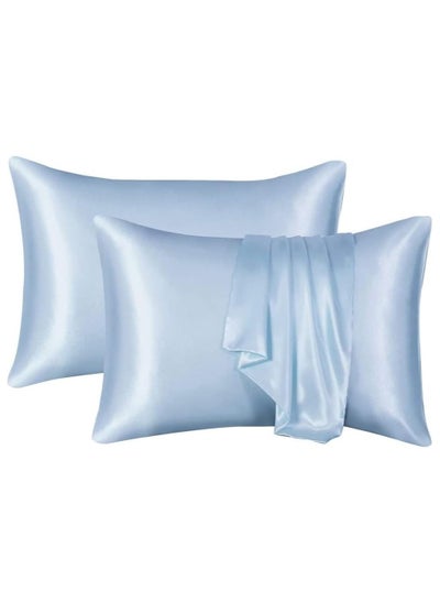 Buy Silk Pillowcase Set of 2, Soft Breathable (50*75CM, Blue) in UAE