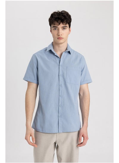 Buy Man Slim Fit Polo Neck Woven Short Sleeve Shirt in Egypt