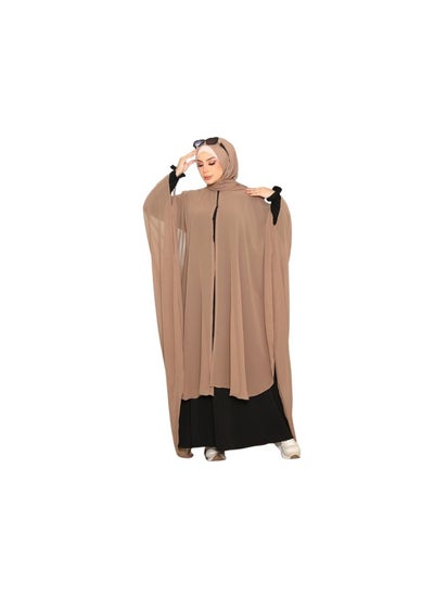 Buy Idna 2 pieces of crepe cape chiffon dress with veil, size one size 110 kg for women in Egypt