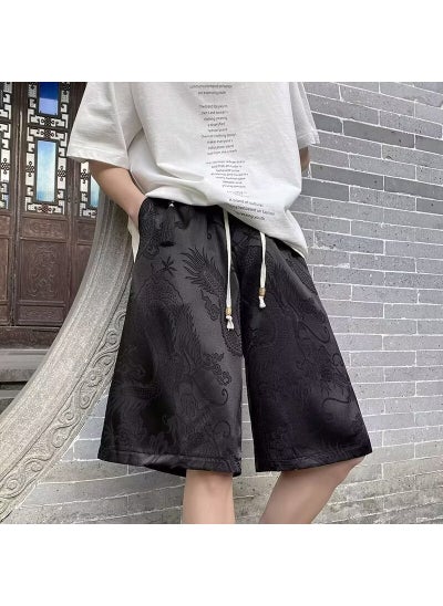 اشتري Chinese Dragon Pattern Silk Shorts for Men Black في السعودية