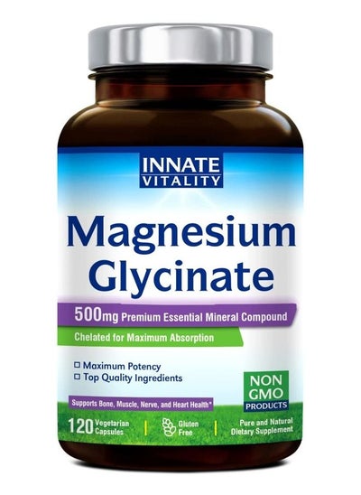 Buy Magnesium Glycinate 500mg per Caps, 120 Veggie Caps, Chelated for Maximum Absorption, Non-GMO, NO Gluten Dairy & Soy, Supports Muscle, Joint, and Heart Health in UAE