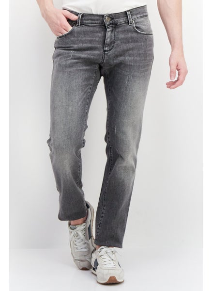 Buy Men Regular Fit Dark Wash Stretchable Jeans, Dark Grey in UAE