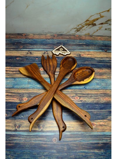 Buy Handmade spoon and fork set of healthy wood, 100% natural colors from the heart of the tree in Egypt
