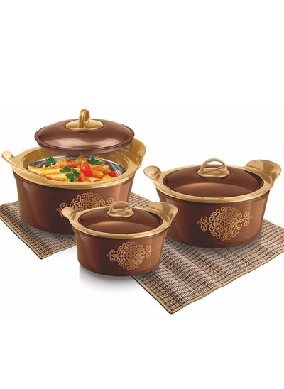 Buy Rashi Gold Star Premium Insulated Casserole Set of 3 Pieces-1200ml,2000ml, and 3000ml Brown in Saudi Arabia