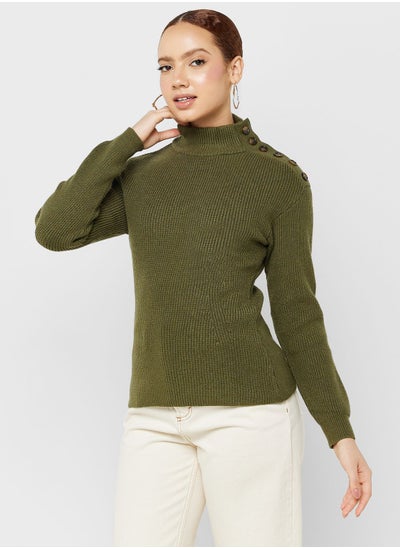 Buy Turtle Neck Button Detail Sweater in UAE